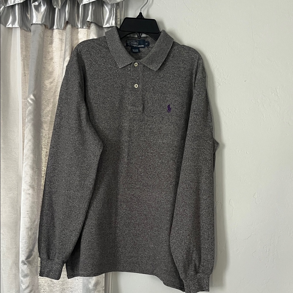 Polo by Ralph Lauren Heather Gray Long-Sleeve Polo with Purple Pony